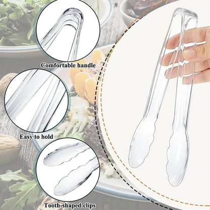 6 Pcs Clear Kitchen Tongs, Plastic Disposable for Serving Food, Ice, Salad, Barbecue, Cookies, BPA-Free(8.85 Inch) (6 X 8.85")