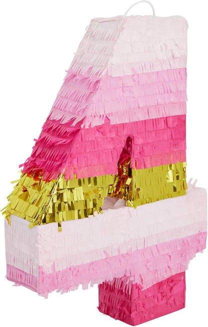 Number 5 Pinata, Pink and Gold Foil for Girls 5th Birthday Party Decorations (Small, 16.5 x 11.6 x 3 In)