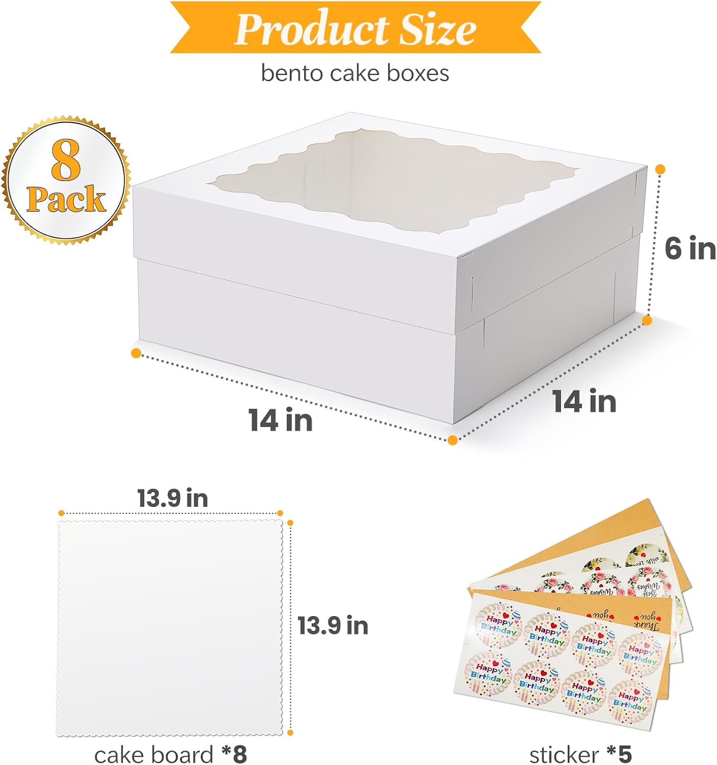 COTOPHER 50 Pcs Cake Boxes 8 Inch, 8x8x5 Inches Cake Containers (25 Boxes & 25 Boards), White Bakery Boxes with Windown for Cookies, Desserts, Cupcake, Pastries, Birthday, Wedding, Mother's Day