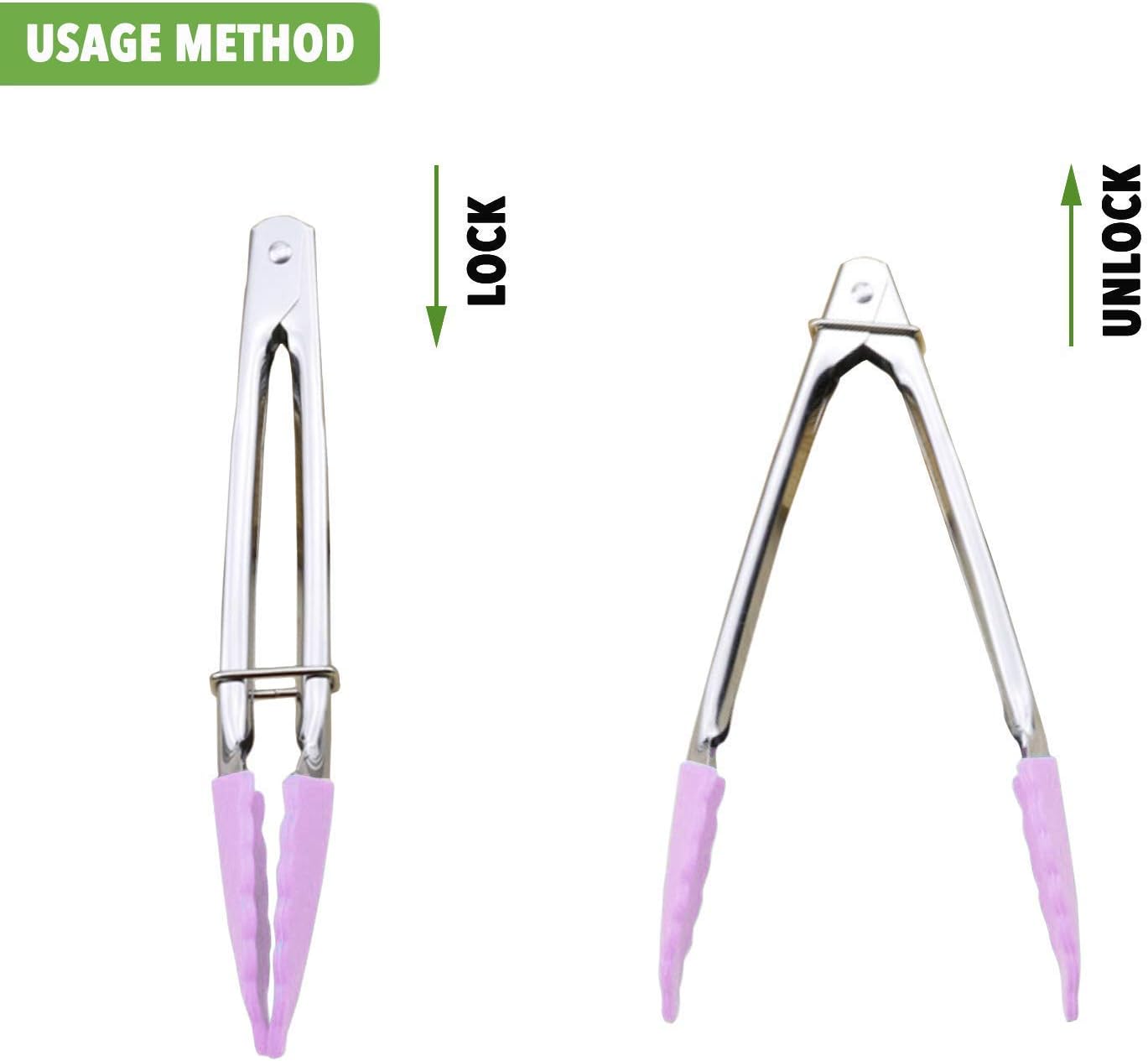 HINMAY Small Tongs with Silicone Tips 7-Inch Mini Serving Tongs, Set of 6 (Green Red Blue Purple Pink Orange)