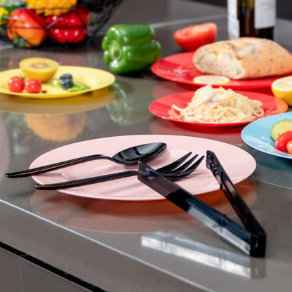Plastic Serving Utensils, 9" Clear Disposable Utensils 18 Pack, 6 Serving Tongs, Spoons, Forks