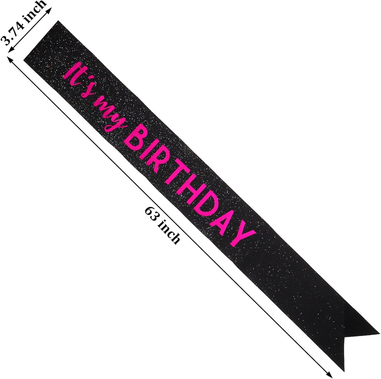 It's My Birthday Sash Black Glitter Sash with Hot Pink Foil Happy Birthday Decorations for Women Girls Men Boys Black Party Decorations