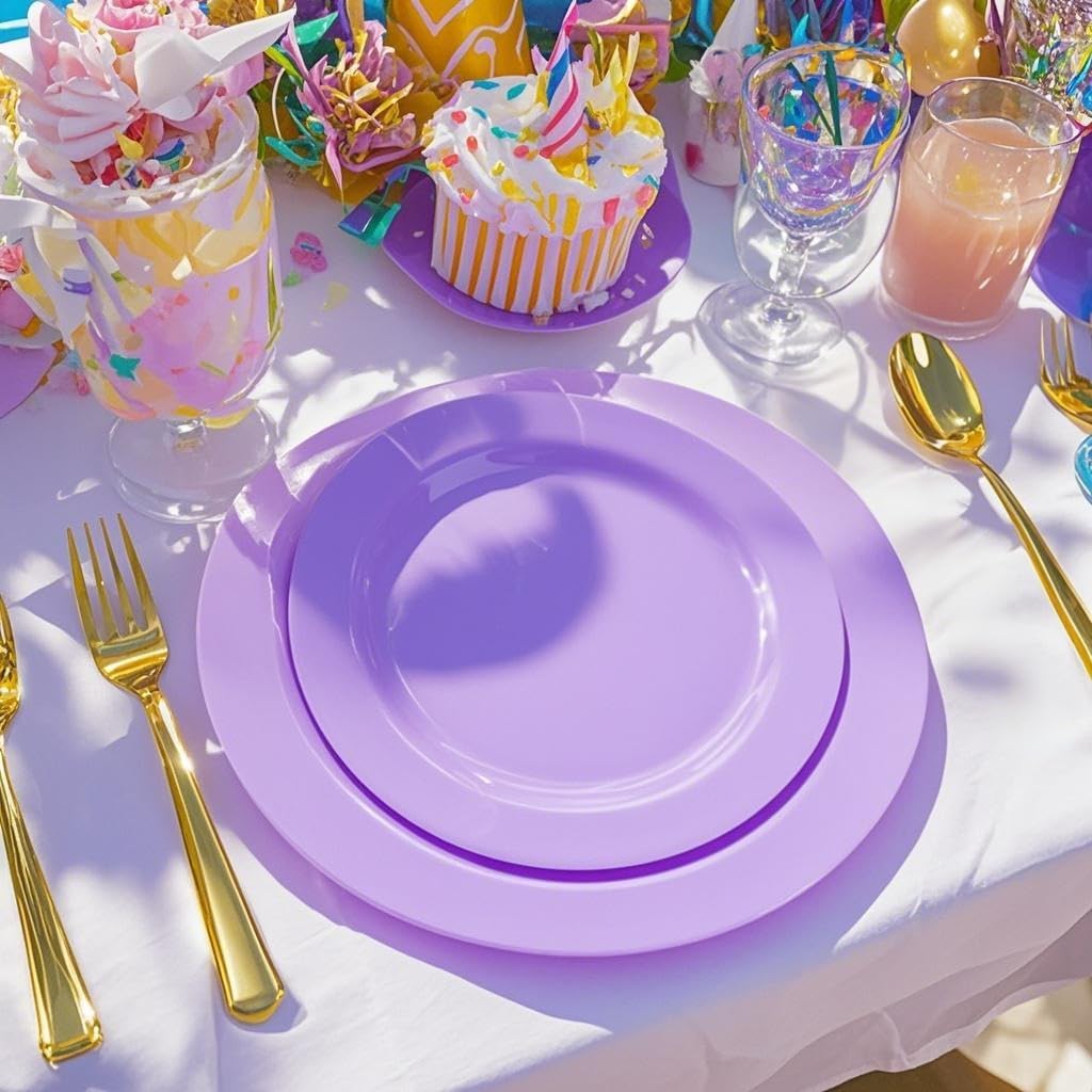 FLOWERCAT 60PCS White Plastic Plates - Heavy Duty White Disposable Plates for Mother's Day/Birthday Party/Wedding -serve for 30 guests Include 30PCS 10.25" & 30PCS 7.5" Plates for Party