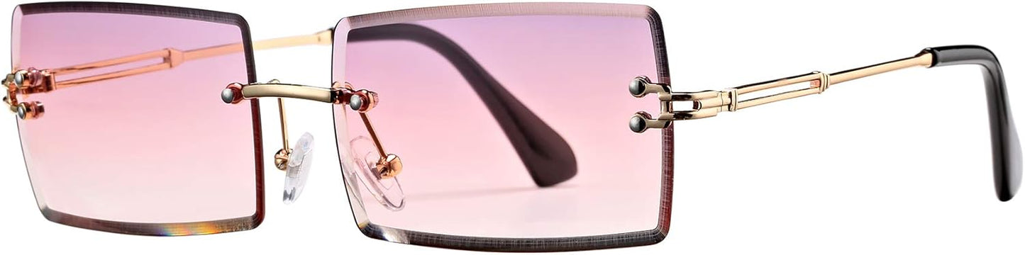 Rectangle Sunglasses for Men/Women Small Rimless Square Shade Eyewear