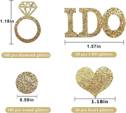 Gold Wedding Table Confetti, Bridal Shower Decorations Bride to Be Confetti Glittering Diamond Ring I Do Engagement Party Table Scatter, 100pcs