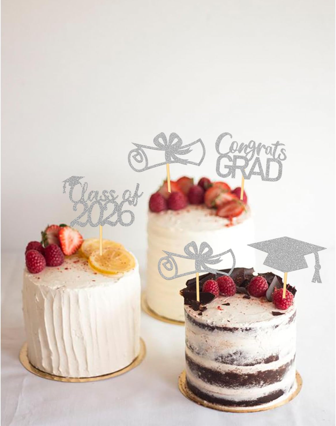 2026 Graduation Theme Cupcake Toppers Glitter Class of 2026 Graduation Cap Diploma Cupcake Picks - Set of 24 (Gold)