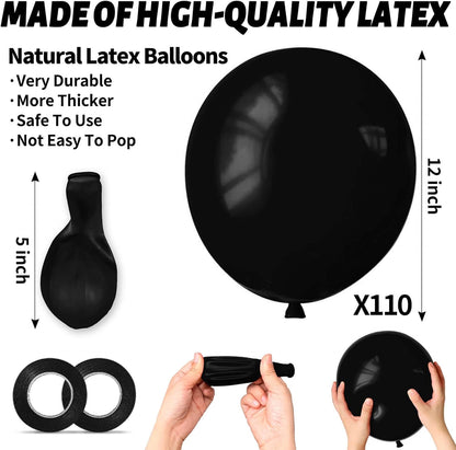 110pcs Black Balloon 12 inch, Black Latex Balloons for Birthday Party Baby Shower Wedding(with 2 Ribbons). - Colors B