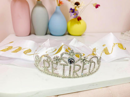 JETKONG Retirement Party Decorations Retired Tiara/Crown, Retired Sash for Women Retirement Gifts, Retirement Party Supplies, Gifts, Favors (Rose Gold)