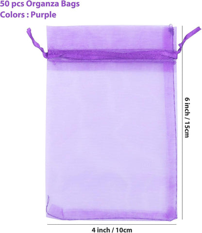 ANZNKU Pink Organza Bags 4 x 6 in 50PCS, Small Gift Bags for Goodie Candy Jewelry Soap Packaging, Cute Little Mesh Bag Drawstring Bulk for Wedding Birthday Party Favor Baby Shower & Easter Gifts Wrap