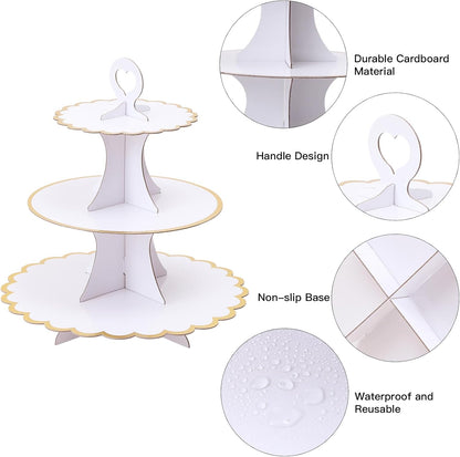 Soleebee 3-Tier Cupcake Stand, Cardboard Cupcake Tower, Cup Cake Stand Tower for Birthday Wedding Party Decoration, Cupcake Tier Stand Desserts Display 1 Set (Purple Gold)