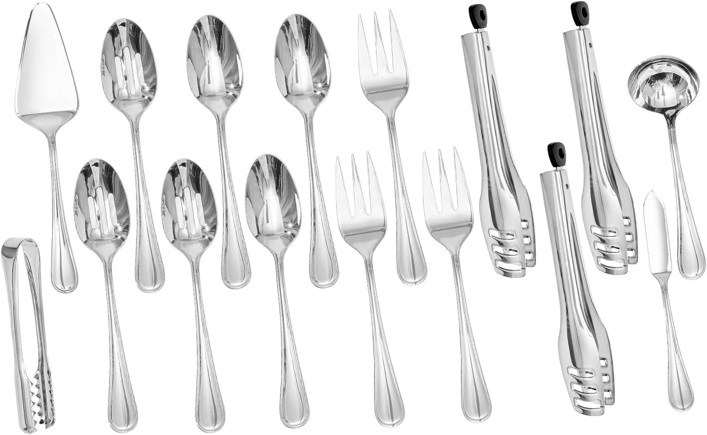 KINGSTONE 8 Piece Teardrop Serving Utensils Set, 18/10 Stainless Steel Serving Utensils, Slotted Spoons, Forks, Tongs, Cake Server, Butter Knife for Buffet, Catering, Wedding, Party