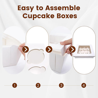 12PCS Cupcake Boxes 12 Count Cupcake Container with Window White Cupcake Holder Holding 144 Cupcakes for Birthday Holiday Party Bakery Supplies