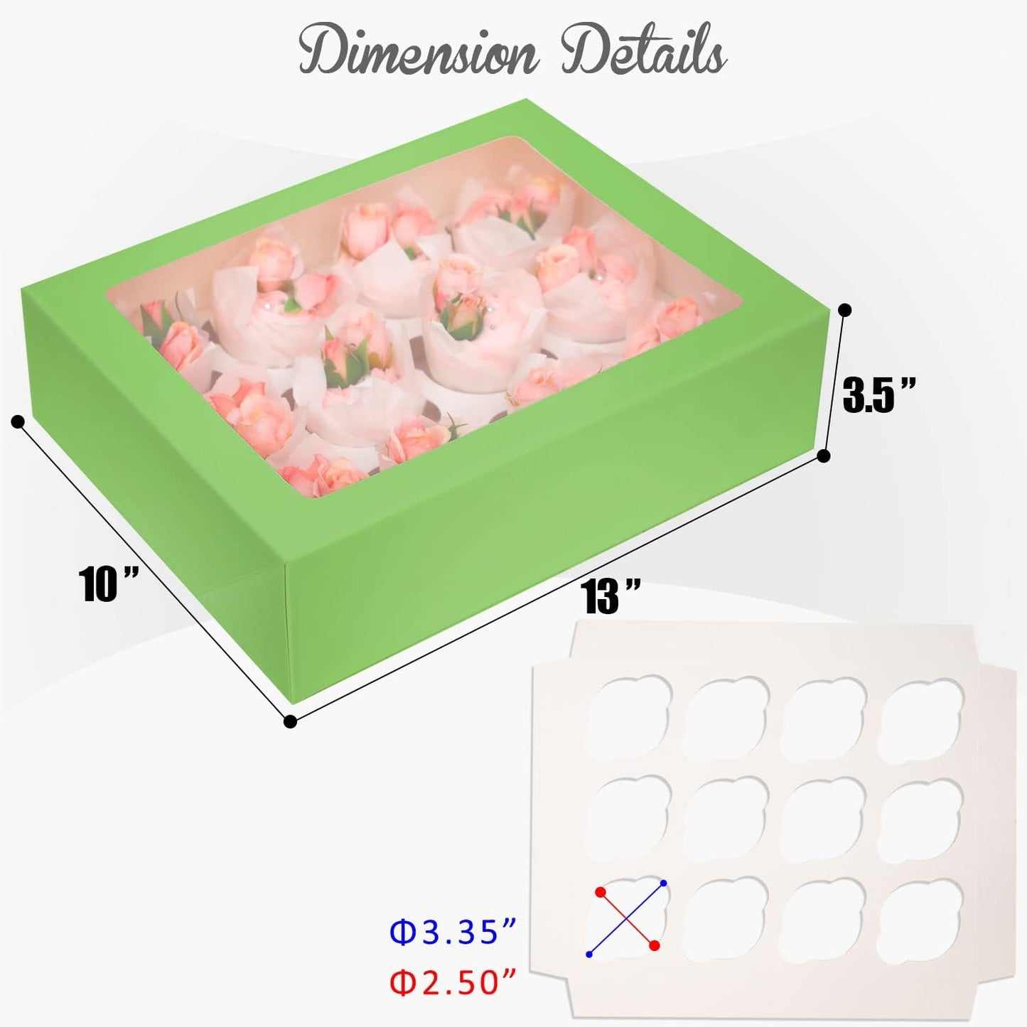 Bakepacker Auto-pop Up Cupcake Boxes with Window White 20PCS 12 Count Cupcake Box 13"x10"x3.5" Cupcakes Carrier, 12 Cupcake Containers with rolls of pink ribbons
