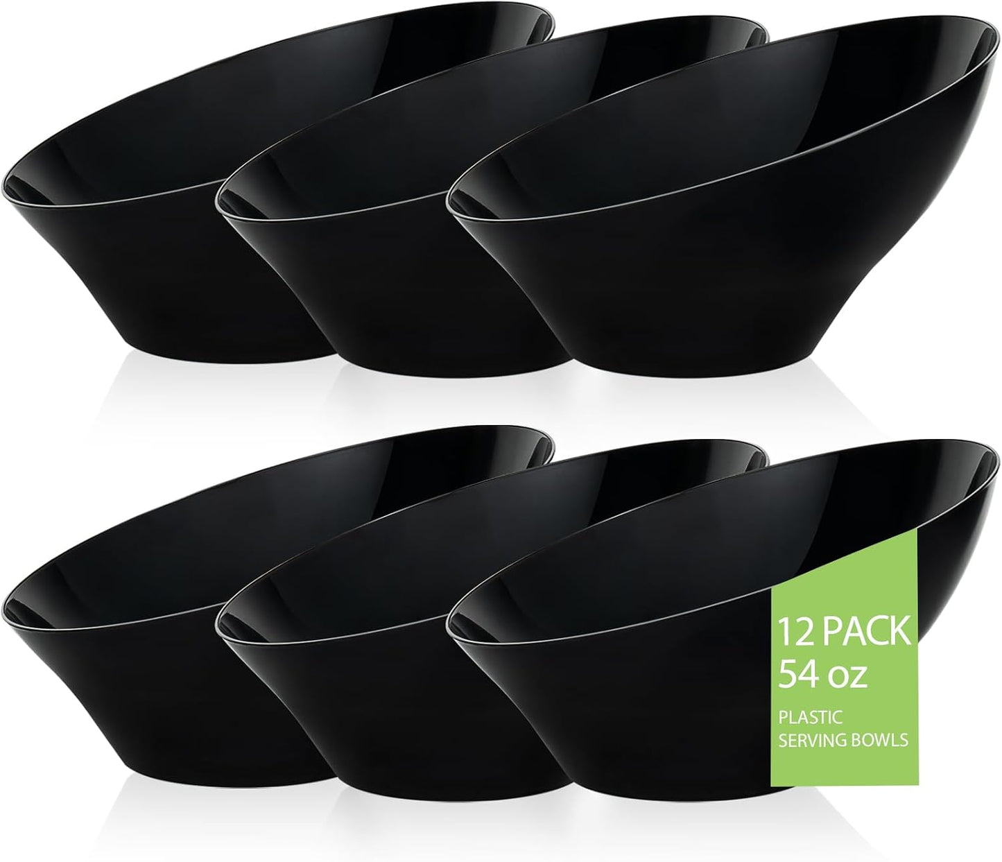 BESTVIP 54oz Clear Plastic Serving Bowls for Party - 12 Pack Angled Disposable Serving Bowls, Party for Chips, Snacks, Fruit, Salad - Bowls for Parties, Daily Use, Catering, Christmas