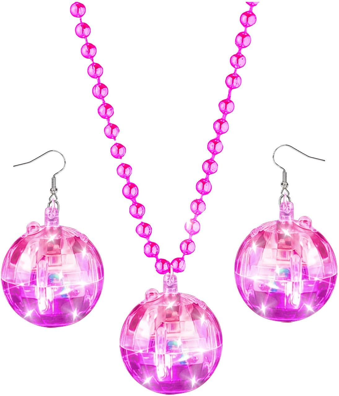 JICASTO LED Disco Ball Earrings and Necklaces, 2 Pcs 70s 80s Light up Disco Ball Set for Disco Party Favors Dance Accessories Women Halloween Costume
