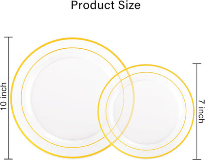 I00000 102 Pieces Gold Plastic Plates, Disposable Party Plates White Gold Rim, 51 Disposable Gold Dinner Plates 10.25 Inch and 51 Disposable Dessert Appetizer Elegant Fancy Wedding Plates 7.5 Inch