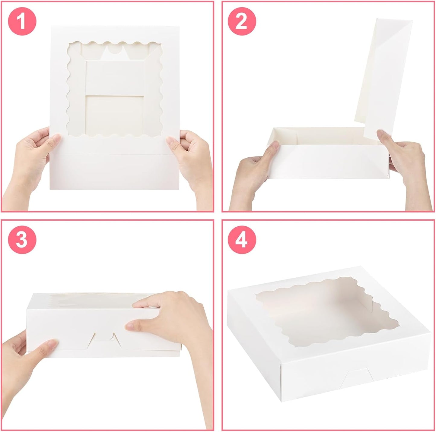 Kucoele 20 PCS Pie Boxes, 9 x 9 x 2.5 Inches Bakery Boxes with Window, Auto-Popup Cookie Boxes White Treat Boxes for Chocolate Strawberries, Pastries, Muffins, Donuts