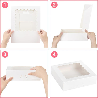 Kucoele 20 PCS Pie Boxes, 9 x 9 x 2.5 Inches Bakery Boxes with Window, Auto-Popup Cookie Boxes White Treat Boxes for Chocolate Strawberries, Pastries, Muffins, Donuts