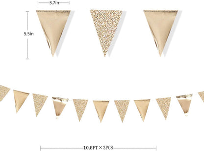 30Ft Navy Blue Gold and Beige Party Decorations Royal Blue Gold Triangle Flag Pennant Banner Bunting for Graduation Birthday Wedding Bridal Shower Nautical Ahoy Achor Theme Party Decorations Supplies