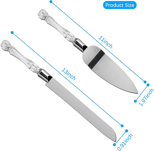 2PCS/Set Wedding Cake Knife and Server Set, Cake Cutting Set for Wedding with Faux Crystal Handles & Premium 410 Stainless Steel Blades for Wedding Cake, Birthdays, Anniversaries, Parties