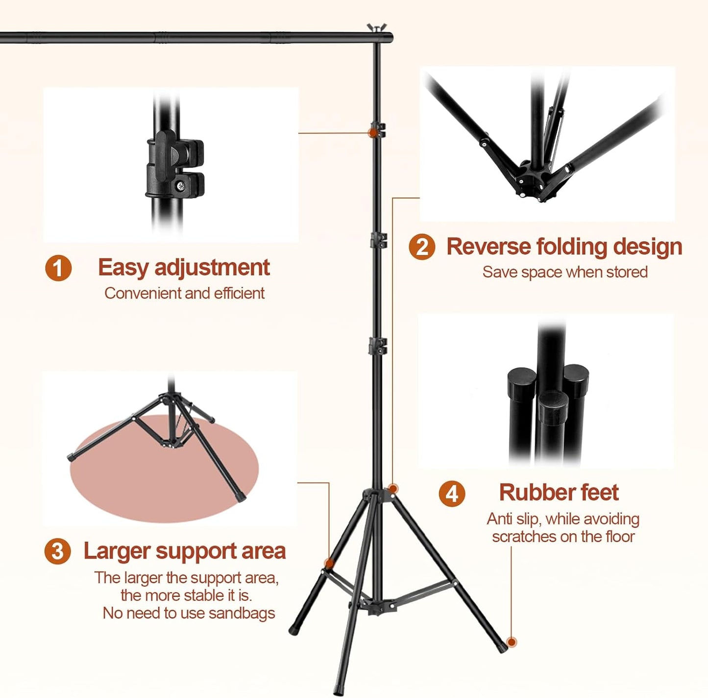 Backdrop Stand 10x7ft(WxH), Photo Studio Adjustable Background Stand Support System Kit with 8 Crossbars, 8 Clamps and Carrying Bag for Parties, Wedding, Photography, Decoration