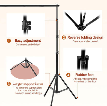 Backdrop Stand 10x7ft(WxH), Photo Studio Adjustable Background Stand Support System Kit with 8 Crossbars, 8 Clamps and Carrying Bag for Parties, Wedding, Photography, Decoration