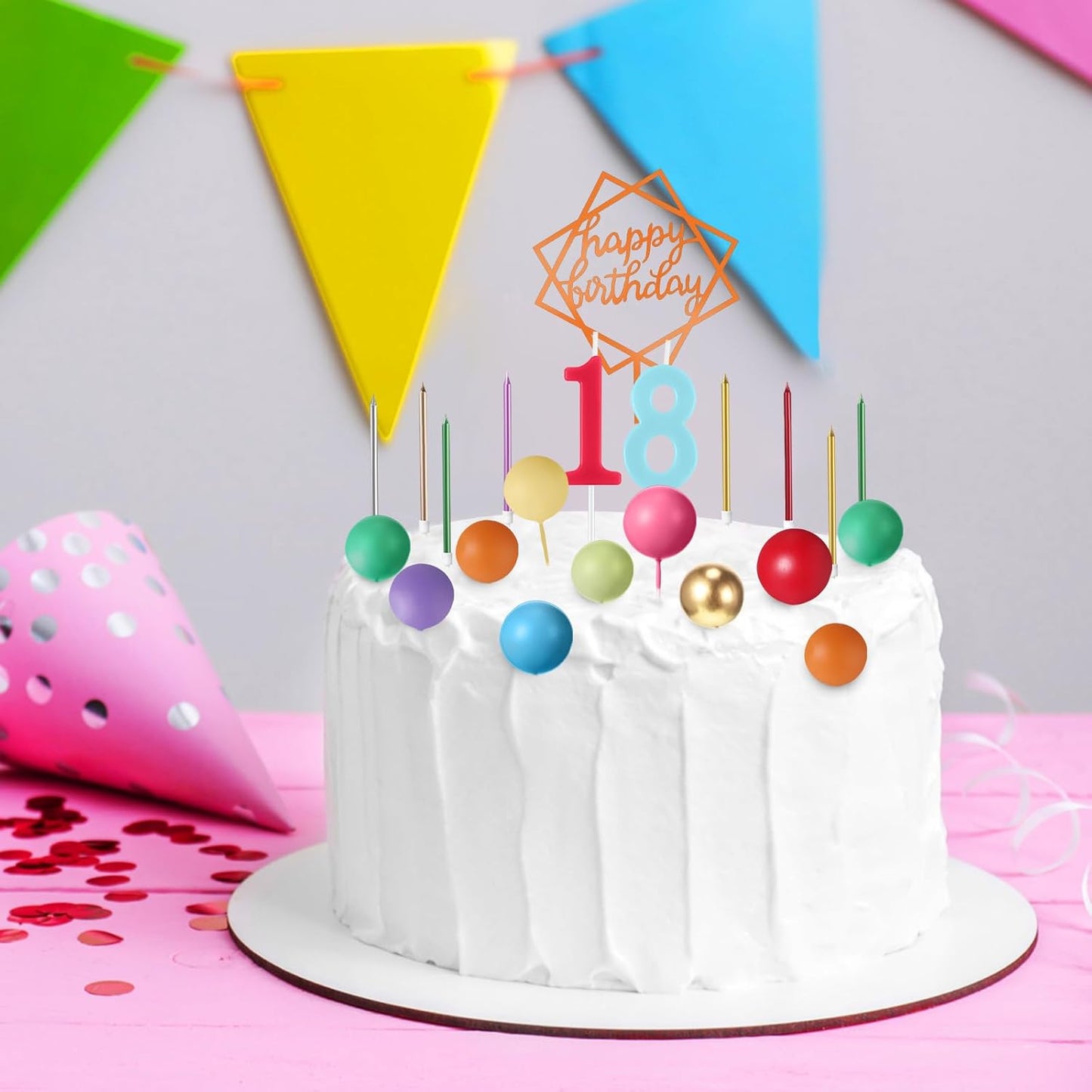 Yerliker 34 Pcs Happy Birthday Cake Toppers Decorations Birthday Candles DIY Cake Decor for Men Women Wedding Anniversary(Gold)