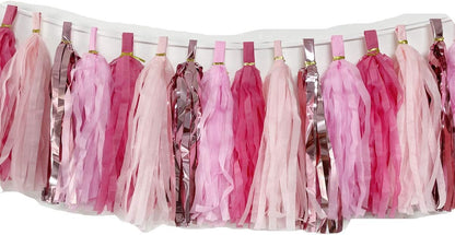 Tissue Paper Tassels Paper Tassel Garland Banner Table Decor Party Tassels Banner Wedding Birthday Baby Shower Nursey Party Decorations Supplies (20, Rose Gold+Pink+Rose Red+Lt-Pink)