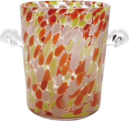 Creative Co-Op 32-Ounce Confetti Glass Ice Bucket with Handles, Yellow and Green