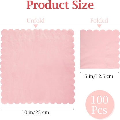 100 Pcs Cocktail Napkins, 2-Ply 5 x 5 Inches Disposable Scalloped Napkins, Thick Premium Dessert Napkins for Party, Wedding, Dinner, Birthday, Anniversary, Festival (Sage Green)