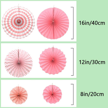 Hocansen 6PCS Paper Fan Garland Paper Fans Party Decorations 8/12/16in Hanging Papers Fans Set Round Papers Fans Pattern Garland for Birthday, Wedding (ZS/Pink)