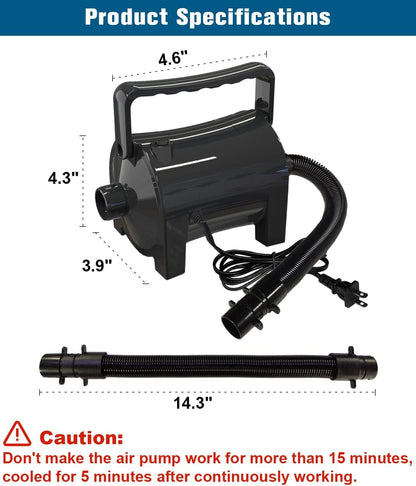 Artigarden Electric Air Pump Portable 460W Quick-Fill Air Pump Air Flow 45CFM 2.1PSI with Hose 5 Nozzles 120V AC Inflator Deflator Pump for Air Mattress Air Bed Inflatable Cushion Boat Swimming Ring