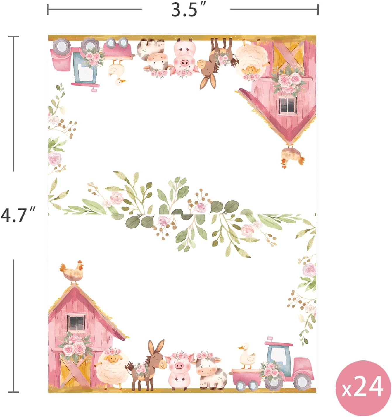 24 Pcs Farm Animals Place Cards, Barn Animals Themed Buffet Food Labels and Tent Name Cards for Baby Shower and Birthday Party Table Setting Decorations Supplies (Red)