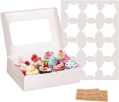 Yeplan 50 Packs Cupcake Boxes,9.4x6.1x3.14 Inches 6 Count Cupcake Box,White Cupcake Containers with Clear Window and Six Treat Holder,Pastry and Cookie Boxes,Bakery Boxes
