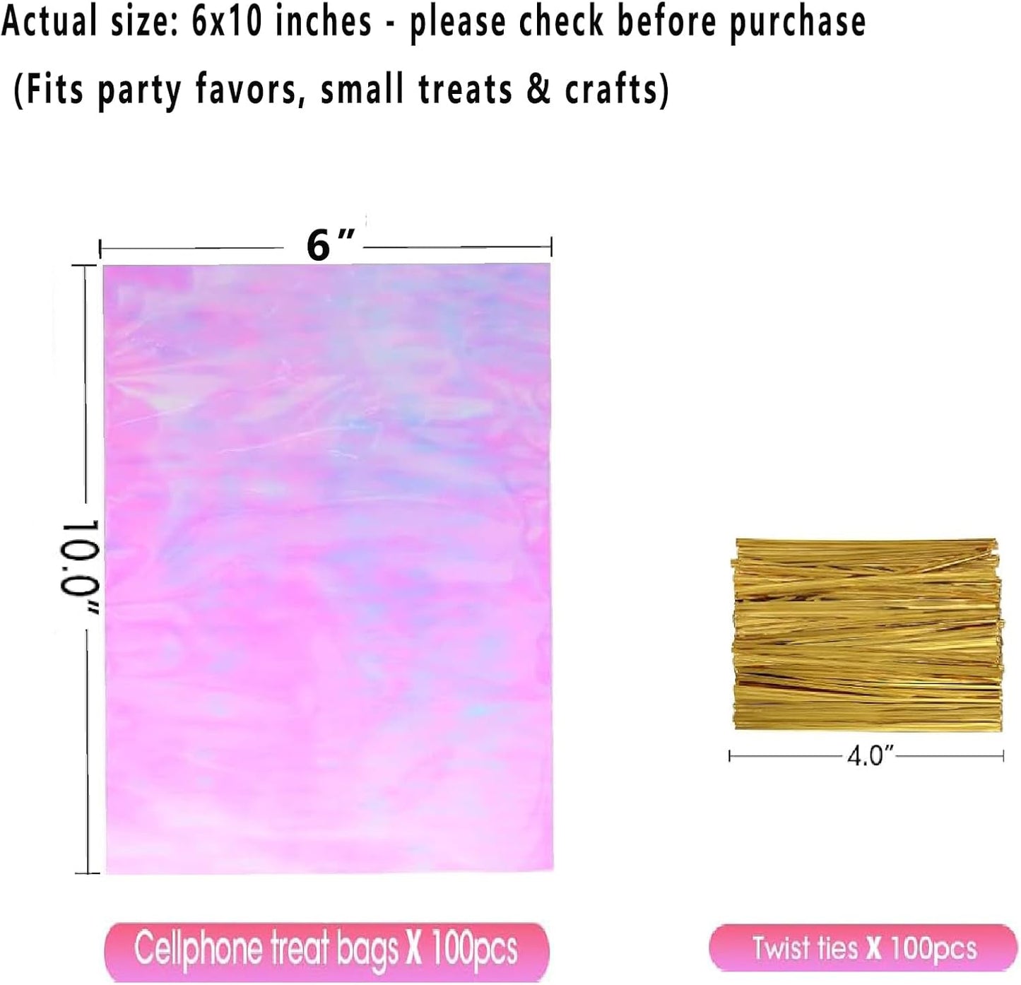 SUREHOME Cellophane Bags, 100 Pack Clear Gift Bag Cellophane Treat Bags with Ties 6x10 Inch Plastic Small Cello Candy Bag for Birthday Party Favors Goodie valentines Cookies Bakery Snack Popcorn Wraps