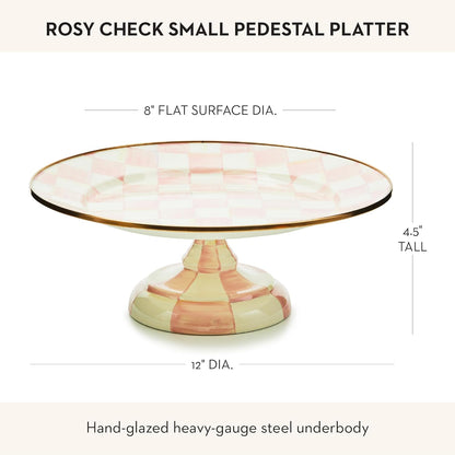MACKENZIE-CHILDS Enamel Pedestal Platter, Round Cake Stand, Large, Black-and-White Courtly Check