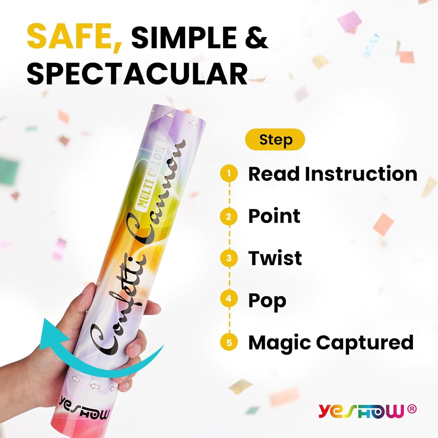 Confetti Cannon Party Poppers Gold,(6 pack) YESHOW Confetti Shooters Blaster for Birthday Graduation Wedding Christmas New Year’s Eve and Valentine's Day Any Celebrations