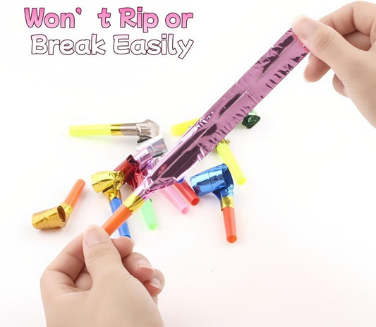 30-Pack Colorful Party Blowouts Noise Makers - Squawker Horns for Birthday, Wedding, New Year, Graduation - Fun Creative Toy Whistles with Automatic Roll-Out & Durable Material (Random Colors)