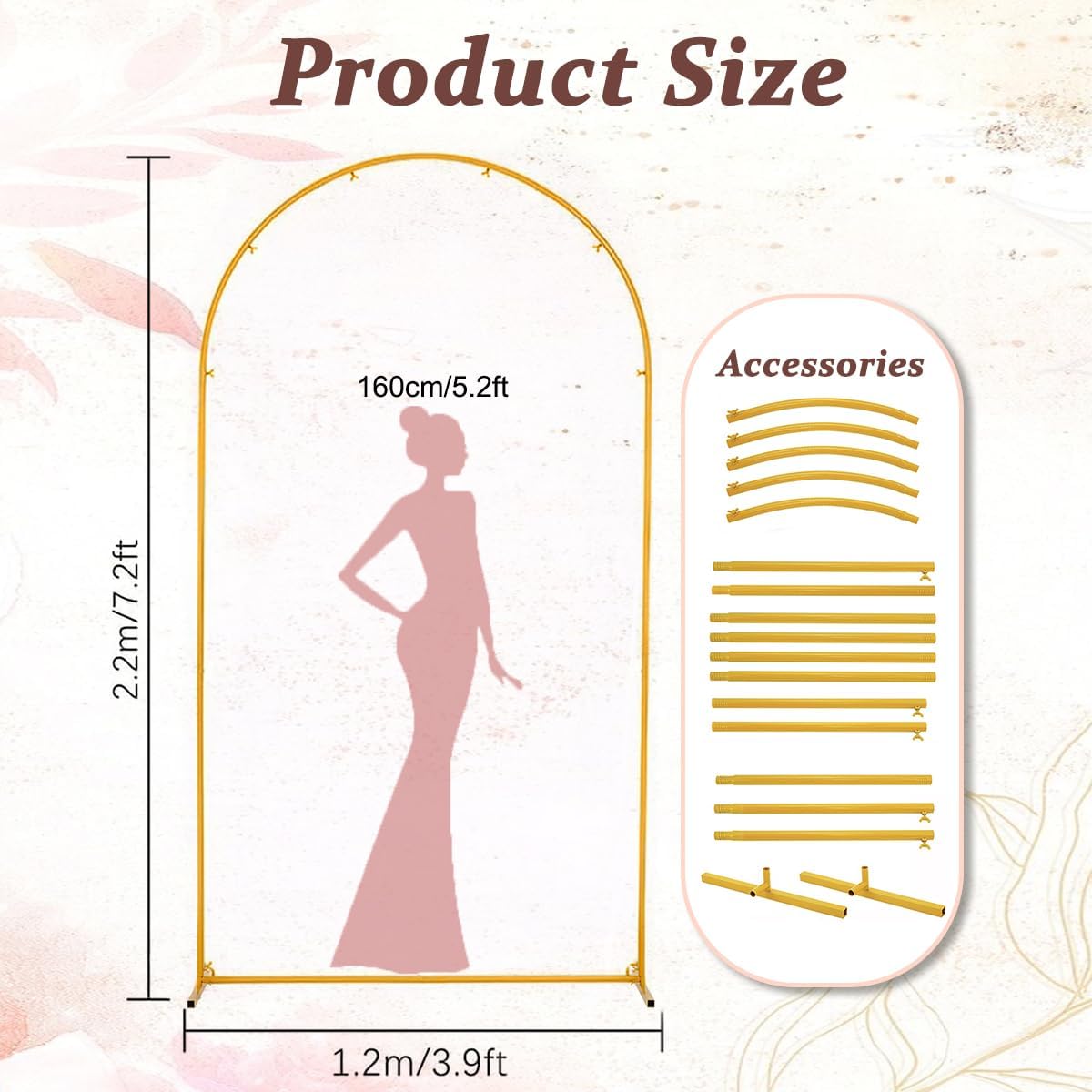 Vincidern 6.6 FT Wedding Arch Backdrop Stand for Parties, Balloon Arch Stand, Wedding Arches for Ceremony, Metal Arch Backdrop Stand for Bridal Baby Showers, Birthday Party Decoration Door Frame Gold