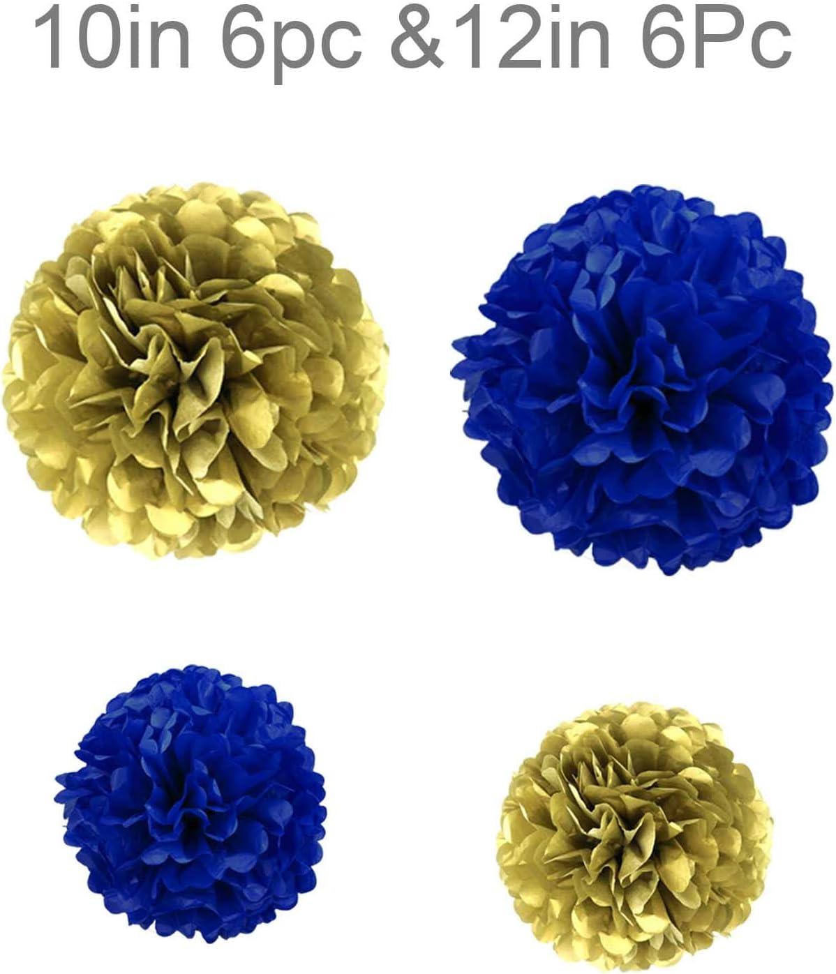 Purple & Gold Tissue Paper Pom-Poms - Hanging Paper Pompoms Flower Ball Wedding, Birthday Party Decoration (6pcs 12in & 10in)