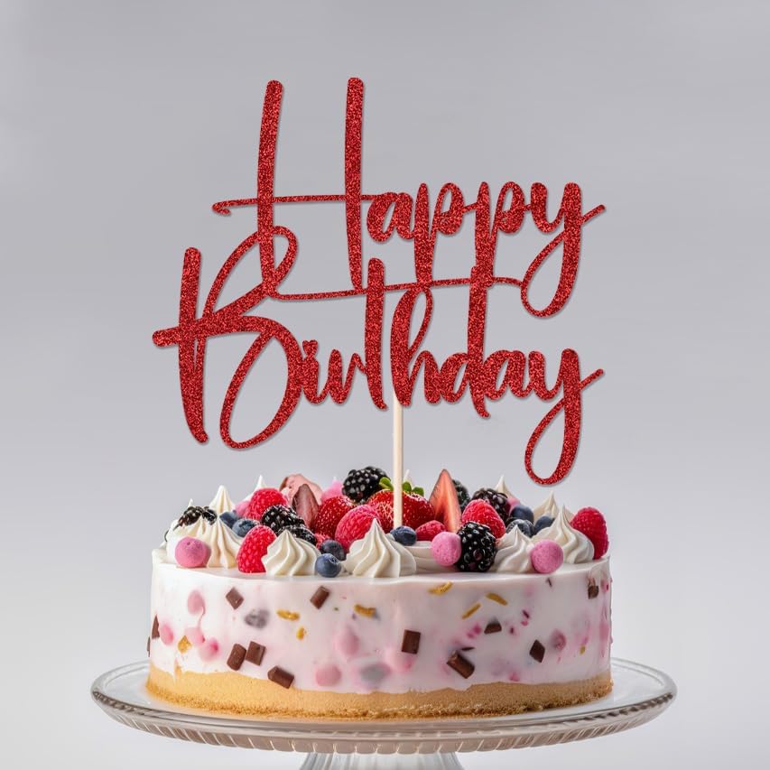 Happy Birthday Cake Topper,black Glitter Cake Pick Bunting Decor for Anniversary Birthday Party Cake Decorations Supplies