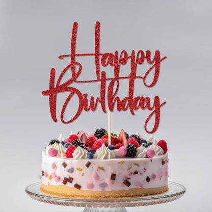 Happy Birthday Cake Topper,black Glitter Cake Pick Bunting Decor for Anniversary Birthday Party Cake Decorations Supplies