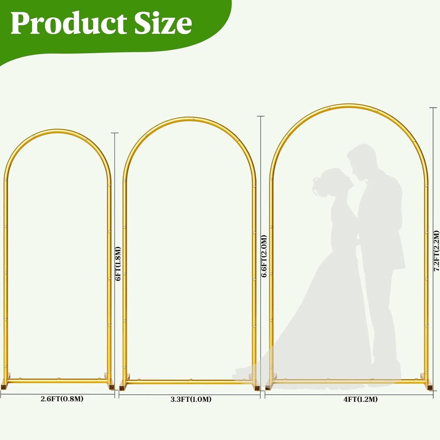 Metal Arch Backdrop Stand Wedding Arch frame Set of 2 (7.2FT,6FT) Gold Balloon Backdrop Arch Stand for Wedding Ceremony Birthday Party Baby Shower Graduation Ceremony Decoration