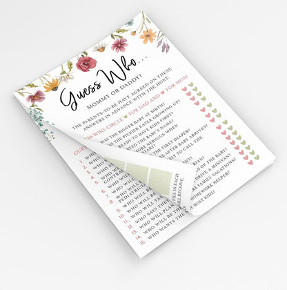 Printed Party Baby Shower Games for Girl – 4 Games and Activities for 30 Guests, Includes Bingo, Price is Right, Mommy or Daddy Trivia, and Storybook Title Guessing, Wildflower Baby in Bloom Design