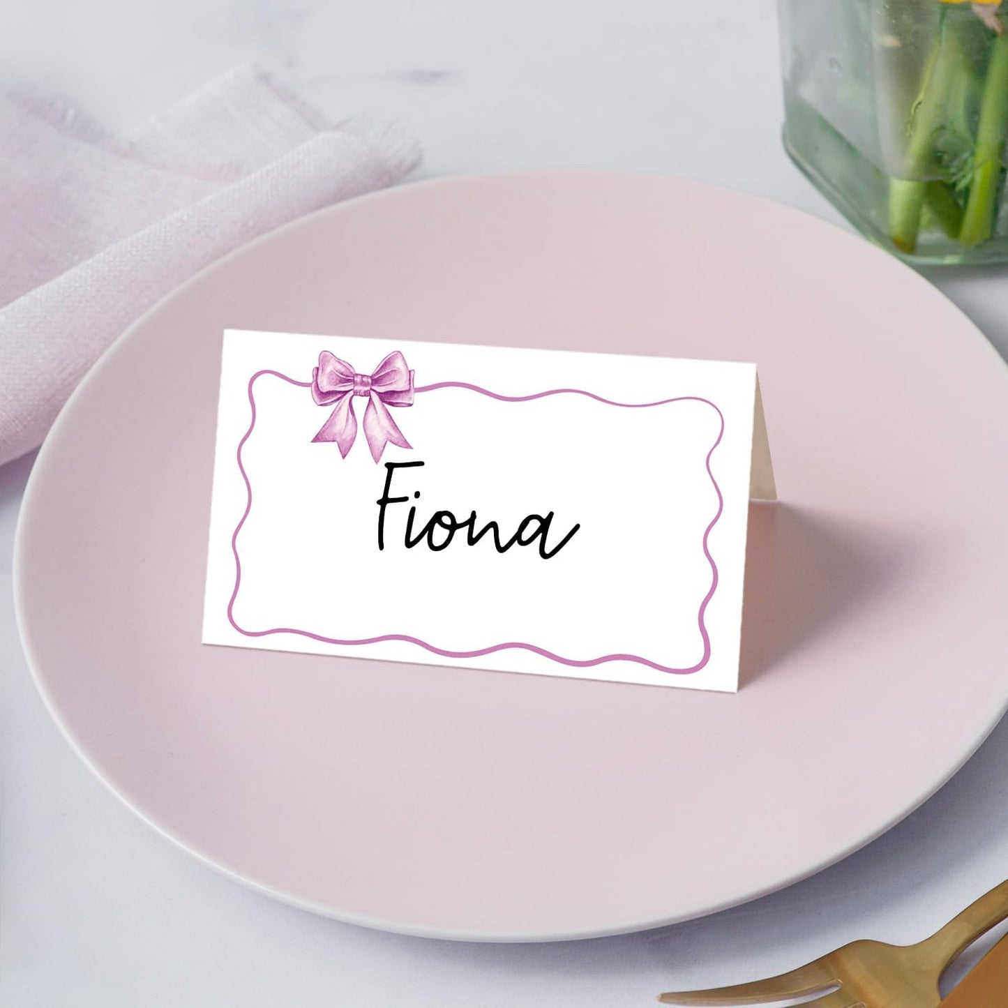 Gold Foil Border Place Cards, Set of 25 Tent Name Cards for Table Setting, Food Label for Wedding, Baby Shower, Birthday Dinner Party Supplies -010