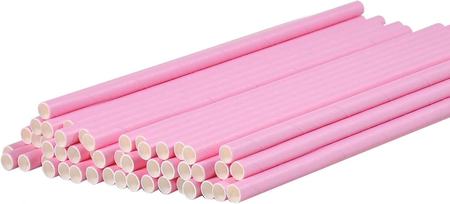 Disposable Paper Straws Solid Green - 7.75'' x 0.24'', 100 Counts - for Drinking, Beverage, Juice, Soda, Bar Supplies