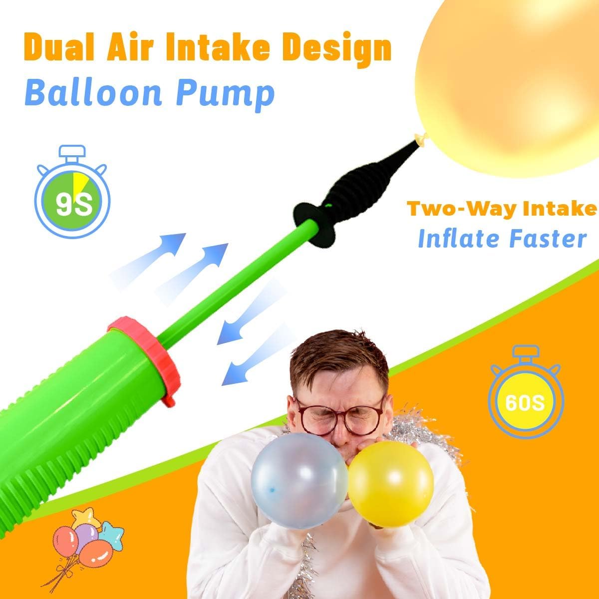 Balloon Pump Handheld Two-Way Dual Action,Double-Way Air Intake Portable Manual Inflator for Balloons,Swimming Rings, Inflatable Toys, Party Decorations