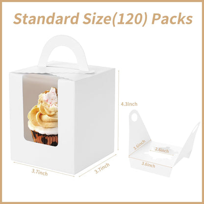JCD Cupcake Boxes Carriers, 120pcs Pink Single Individual Cupcakes Box Holders Containers,3.7 * 3.7 * 4.3inch Cupcake Container Pastry with Insert and window(Pink, 120pcs)
