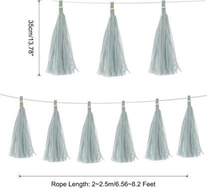 MECCANIXITY 15Pcs Light Blue Tassel Garland Banner with Rope Tissue Paper Tassels Party DIY Kits for Anniversary Wedding Birthday Party