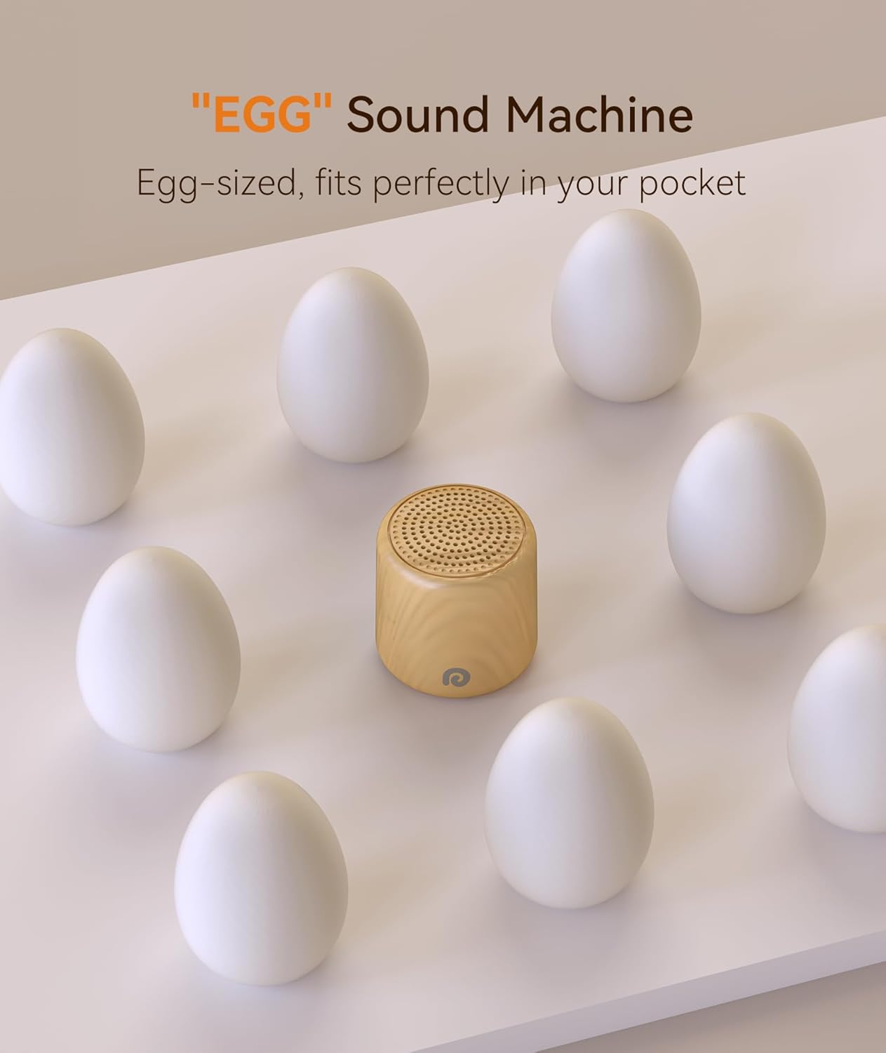 Dreamegg Portable Travel White Noise Machine for Sleep, Features Powerful Battery, Egg-Sized, 16 Nature Sounds, Timer, for Baby Adults Office Privacy Home Gift, Cream